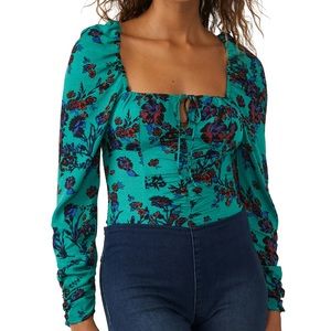 Free People Hilary Print Keyhole Neck Top